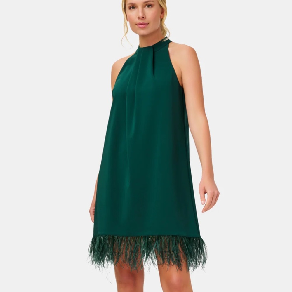 Aidan By Aidan Mattox Halter Swing Faux Feather Trim Cocktail Dress